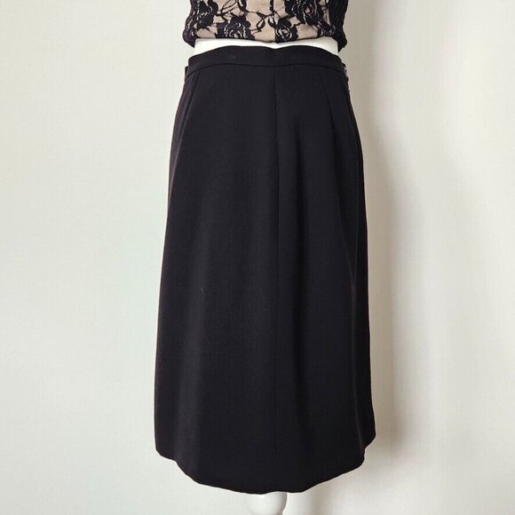 Vintage 90s Black Midi Skirt Size 10 Petite Collectibles Back Slit Goth Classic - Picture 4 of 13